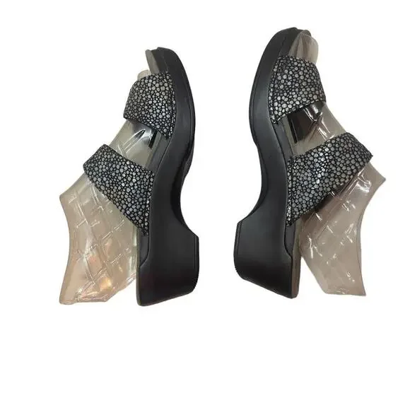 Dansko Sophie Double Strap Wedge Black Metallic Polka Dot Sandals Women Size 8.5 - Picture 2 of 7